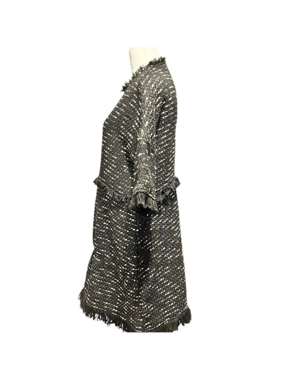 ZARA WOMAN Boucle Fringe Pullover Dress Long Tunic Black Gray White Size Small - Picture 3 of 6